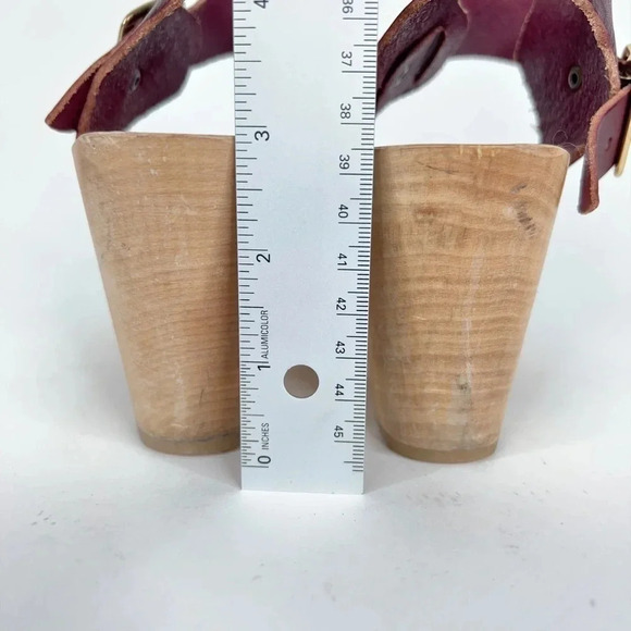 Bryr Emma Cross Toe High Heel Clogs Wine Burgundy One Buckle Peep Toe Size 36 - Picture 9 of 13